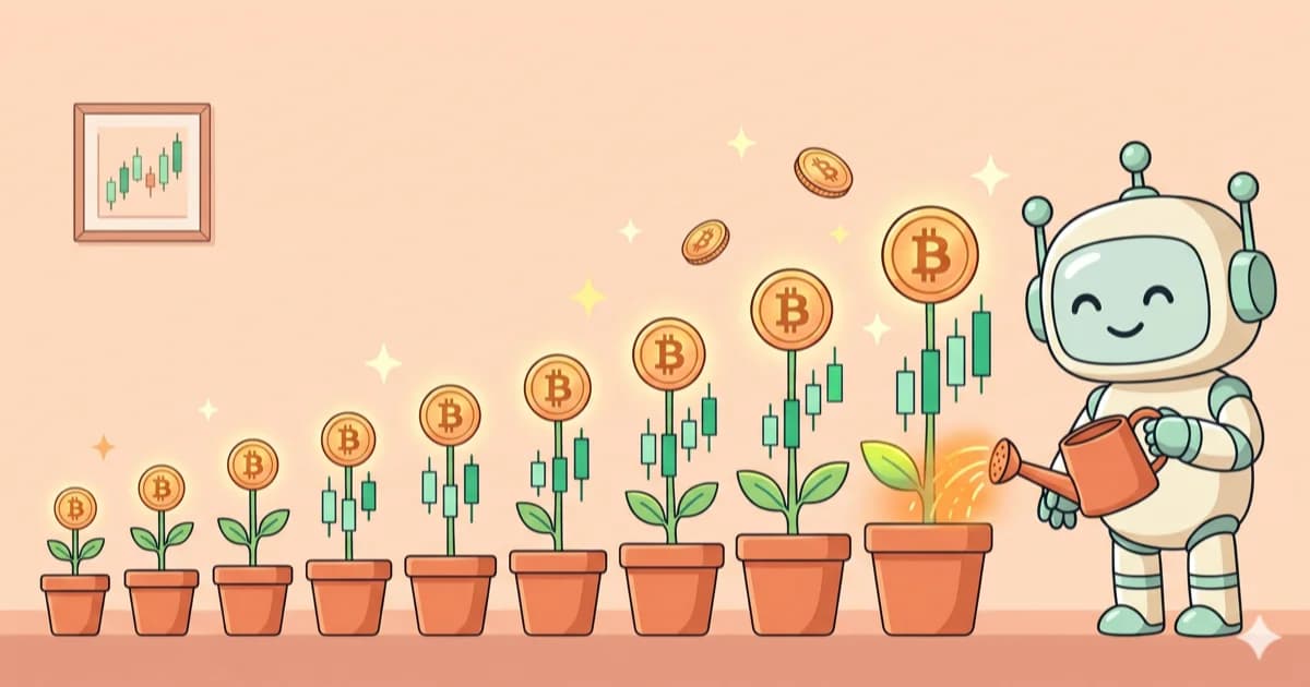 Bot DCA Long operando una estrategia algorítmica sobre Bitcoin.