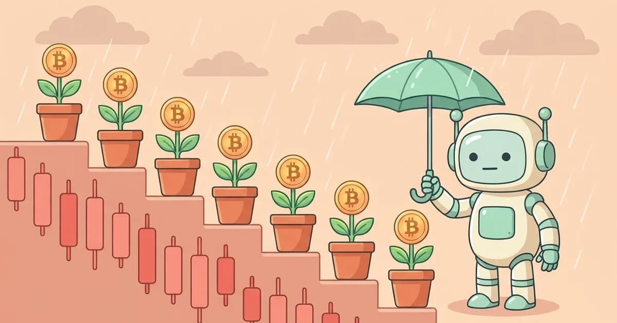 Bot DCA Long sosteniendo su posición en Bitcoin durante una caída prolongada del mercado.